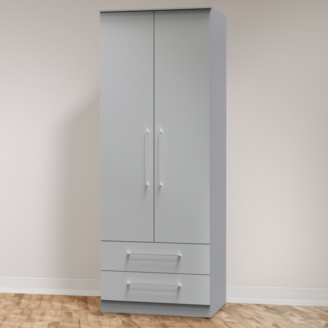 Crowndale Worcester 2 Door 2 Drawer Uniform Grey and Dusk Grey Wardrobe Ready Assembled - Size: 2 Door, 2 Drawer - Wilko - image 1