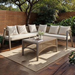 SOLACE+CO Dayton 6 Seater Beige Outdoor Corner Lounge Set - Grey + Beige - Wilko - thumbnail 1