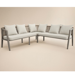SOLACE+CO Dayton 6 Seater Beige Outdoor Corner Lounge Set - Grey + Beige - Wilko - thumbnail 3