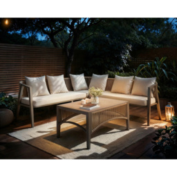 SOLACE+CO Dayton 6 Seater Beige Outdoor Corner Lounge Set - Grey + Beige - Wilko - thumbnail 6