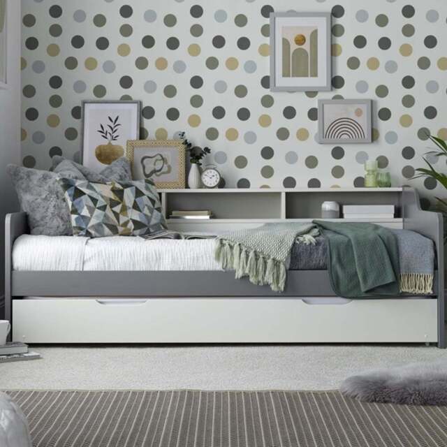 Tyler Single Grey and White Guest Bed and Trundle with Pocket Mattresses - Bedmaster - Wilko - image 1