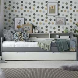 Tyler Single Grey and White Guest Bed and Trundle with Pocket Mattresses - Bedmaster - Wilko - thumbnail 1