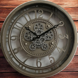Acacia Home Silver Round Gear Wall Clock 46cm - Size: 46 x 46 x 7cm - Wilko - thumbnail 3