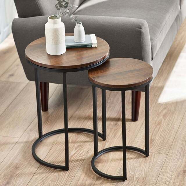 Julian Bowen Tribeca Walnut Round Nest of Tables Set of 2 - Size: 40 x 40 x 55cm - Brown - Wilko - image 1