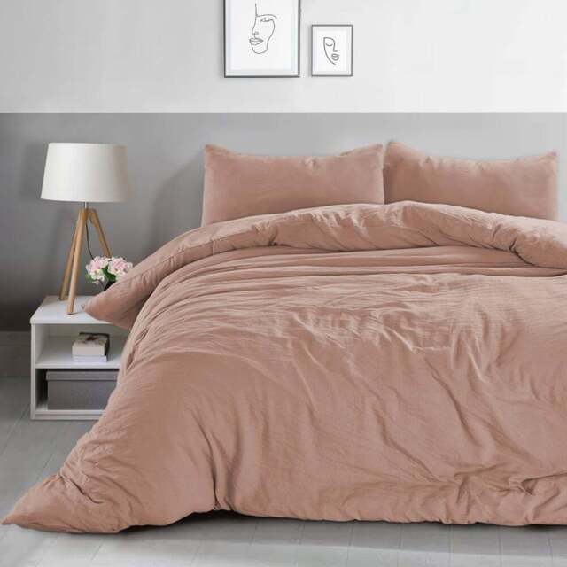 Velosso Washed Linen Look King Size Pink Duvet Set - Wilko - image 1