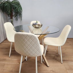 Kosy Koala 4 Seater Glass and Faux Leather Gem Pattern Round Dining Set Cream - Multi - Portland - Wilko - thumbnail 5