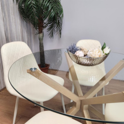 Kosy Koala 4 Seater Glass and Faux Leather Gem Pattern Round Dining Set Cream - Multi - Portland - Wilko - thumbnail 6