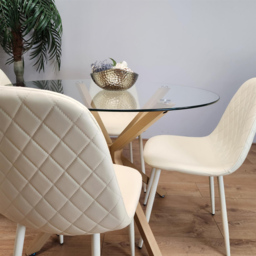 Kosy Koala 4 Seater Glass and Faux Leather Gem Pattern Round Dining Set Cream - Multi - Portland - Wilko - thumbnail 7
