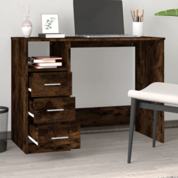 vidaXL 3 Drawer Single Shelf Computer Desk Smoked Oak - Size: 76 x 102 x 50cm - Brown - Wilko - thumbnail 1