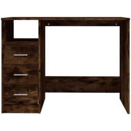 vidaXL 3 Drawer Single Shelf Computer Desk Smoked Oak - Size: 76 x 102 x 50cm - Brown - Wilko - thumbnail 4