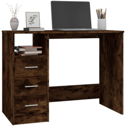 vidaXL 3 Drawer Single Shelf Computer Desk Smoked Oak - Size: 76 x 102 x 50cm - Brown - Wilko - thumbnail 5