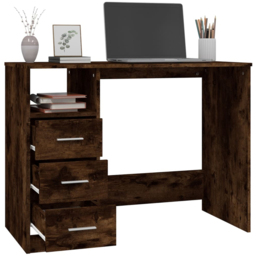 vidaXL 3 Drawer Single Shelf Computer Desk Smoked Oak - Size: 76 x 102 x 50cm - Brown - Wilko - thumbnail 6