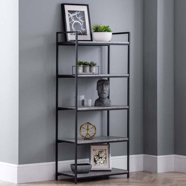 Julian Bowen Staten Tall Concrete Bookcase - Size: 32 x 63 x 140cm - Black - Wilko - image 1