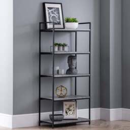 Julian Bowen Staten Tall Concrete Bookcase - Size: 32 x 63 x 140cm - Black - Wilko - thumbnail 1