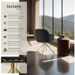 tectake Black Gold Velvet Fabric Swivel Armchair - Size: Single - Wilko - thumbnail 7