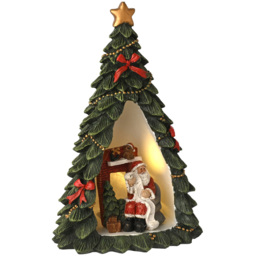 The Seasonal Gift Co Regal Tidings LED Christmas Tree with Mini Santa List Scene Decoration 19cm - Size: 19 x 12 x 10cm - Green - The Seasonal Gift Co - thumbnail 3