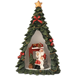 The Seasonal Gift Co Regal Tidings LED Christmas Tree with Mini Santa List Scene Decoration 19cm - Size: 19 x 12 x 10cm - Green - The Seasonal Gift Co - thumbnail 1