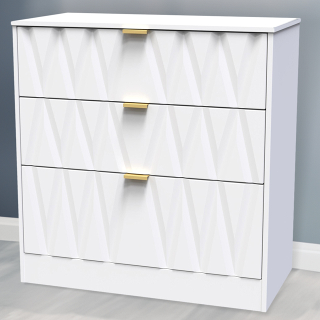 Crowndale Las Vegas 3 Drawer White Matt Deep Chest of Drawers Ready Assembled - Wilko - image 1