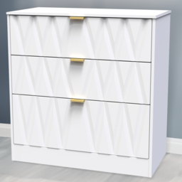 Crowndale Las Vegas 3 Drawer White Matt Deep Chest of Drawers Ready Assembled - Wilko - thumbnail 1