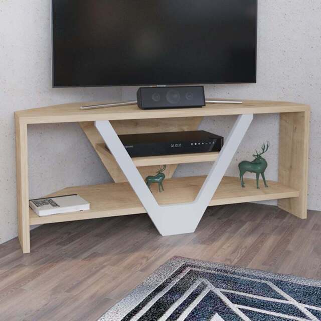 Decorotika Karin 2 Sheld Oak and White Modern Corner TV Unit - Size: 36.8 x 90 x 35cm - Multi - Wilko - image 1