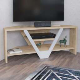 Decorotika Karin 2 Sheld Oak and White Modern Corner TV Unit - Size: 36.8 x 90 x 35cm - Multi - Wilko