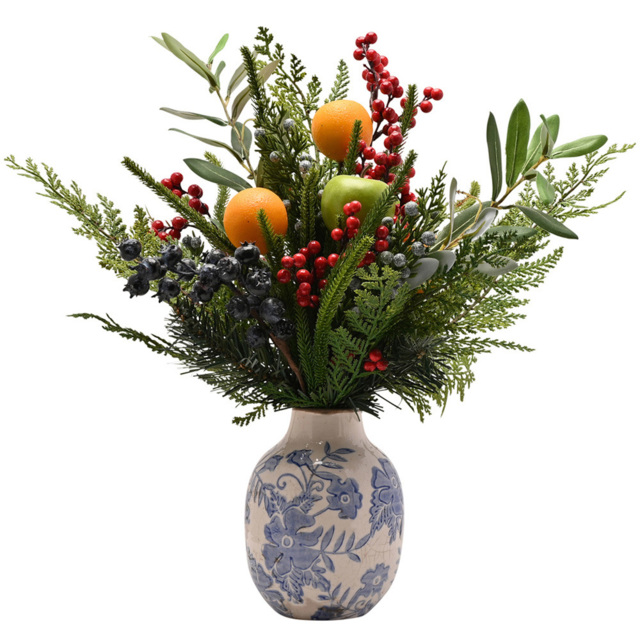 The Seasonal Gift Co Vase with Faux Oranges and Berries Christmas Foliage 44cm - Size: 44 x 45 x 37cm - Green - The Seasonal Gift Co. - Wilko - image 1