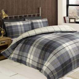 Rapport Home Lomond Check Flannellette Super King Size Blue Brushed Cotton Duvet Set - Wilko