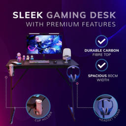 House of Home Carbon Fibre Top Gaming Desk Black - Size: 75 x 80 x 60cm - Wilko - thumbnail 4