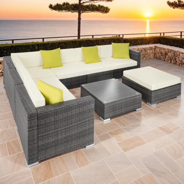 tectake Marbella 7 Seater Grey Rattan Garden Corner Lounge Set - Wilko - image 1