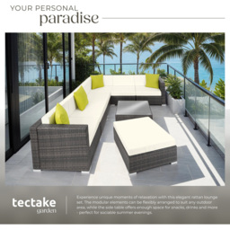 tectake Marbella 7 Seater Grey Rattan Garden Corner Lounge Set - Wilko - thumbnail 5