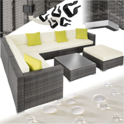 tectake Marbella 7 Seater Grey Rattan Garden Corner Lounge Set - Wilko - thumbnail 3