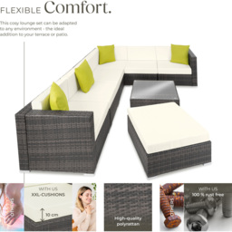 tectake Marbella 7 Seater Grey Rattan Garden Corner Lounge Set - Wilko - thumbnail 4