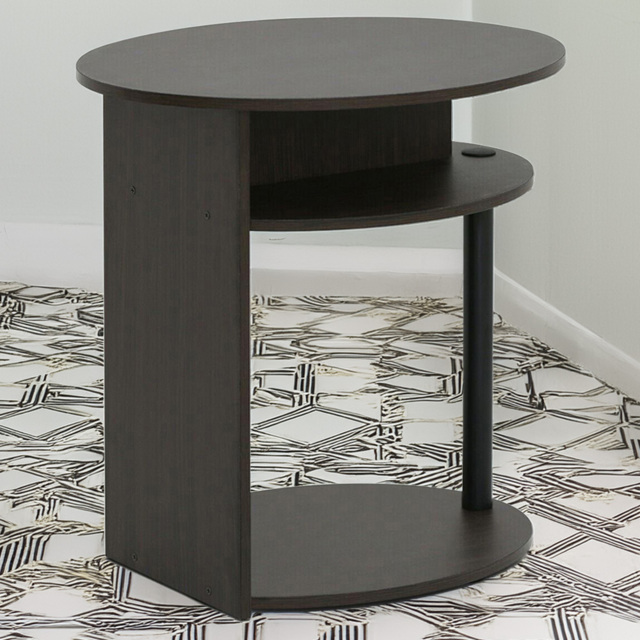 Walplus Jaya 2 Shelf Walnut Simple Design Oval End Table - Size: 39.37 x 49.02 x 48.01cm - Black - Wilko - image 1