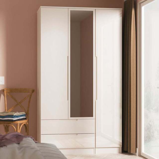 Crowndale Milan 3 Door 2 Drawer Kashmir Gloss and Kashmir Tall Mirrored Wardrobe Ready Assembled - Size: 2 Door 2 Drawer - Kashmir Gloss & Kashmir - W - image 1