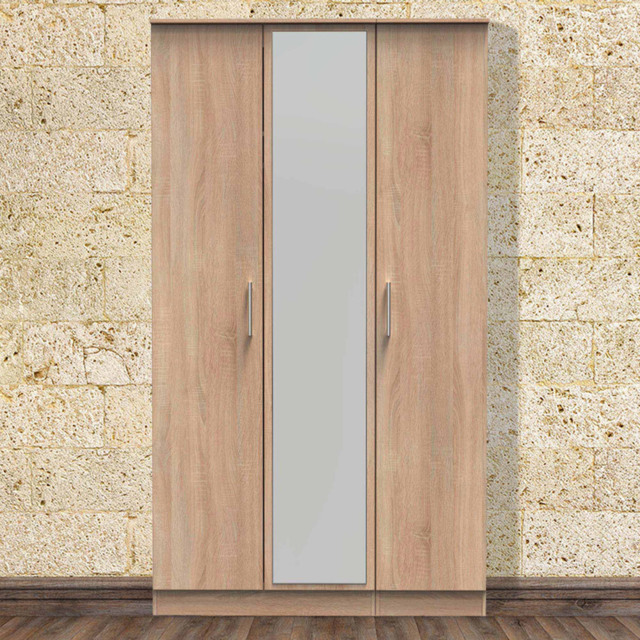 Crowndale Devon Ready Assembled 3 Door Bardolino Oak Mirror Wardrobe - Brown - Wilko - image 1