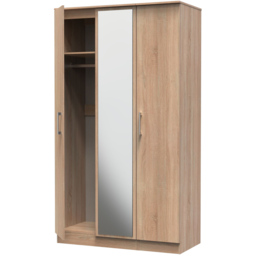 Crowndale Devon Ready Assembled 3 Door Bardolino Oak Mirror Wardrobe - Brown - Wilko - thumbnail 6