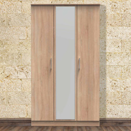 Crowndale Devon Ready Assembled 3 Door Bardolino Oak Mirror Wardrobe - Brown - Wilko