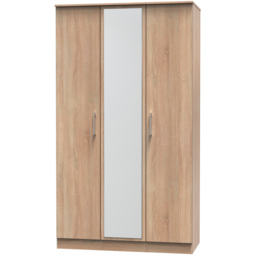 Crowndale Devon Ready Assembled 3 Door Bardolino Oak Mirror Wardrobe - Brown - Wilko - thumbnail 3