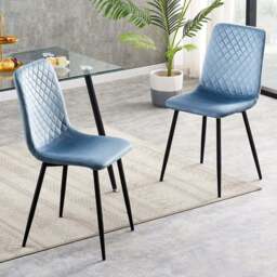 Lexi Set of 2 Light Blue Velvet Fabric Dining Chairs - MCC - Wilko