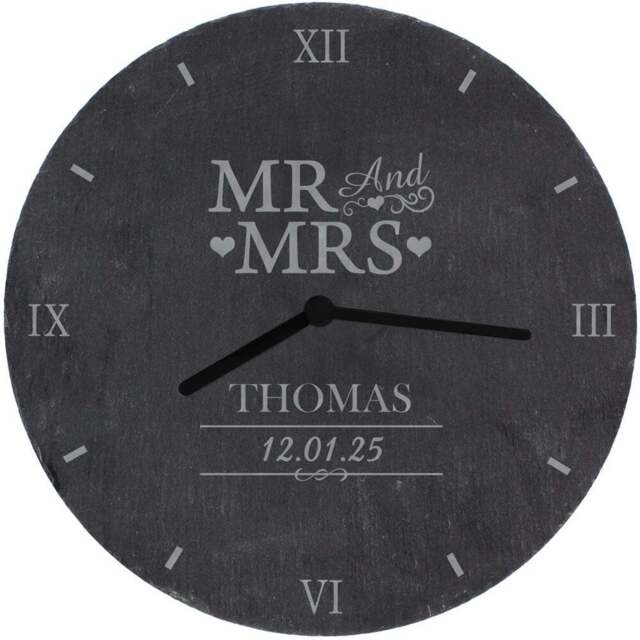 Personalised Memento Personalised Mr and Mrs Slate Clock - Size: 2.4 x 2.4 x 0.4cm - Black - Wilko - image 1