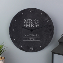 Personalised Memento Personalised Mr and Mrs Slate Clock - Size: 2.4 x 2.4 x 0.4cm - Black - Wilko - thumbnail 4