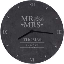 Personalised Memento Personalised Mr and Mrs Slate Clock - Size: 2.4 x 2.4 x 0.4cm - Black - Wilko