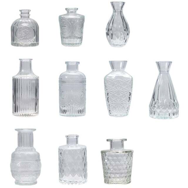Living and Home 10 Piece Clear Small Glass Bud Vase Set - Size: 13 x 6 x 6cm - Wilko