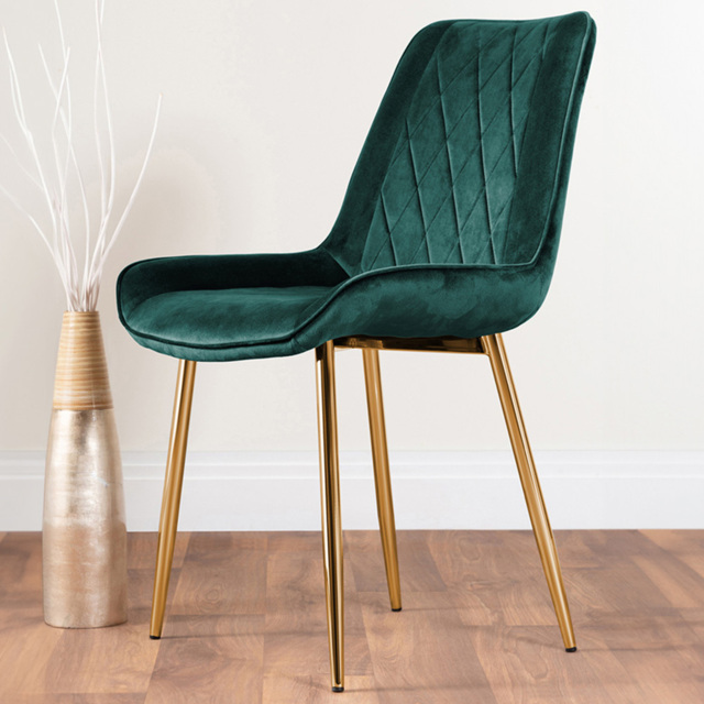 Furniturebox Cesano Set of 2 Green and Gold Velvet Dining Chair - Wilko - image 1