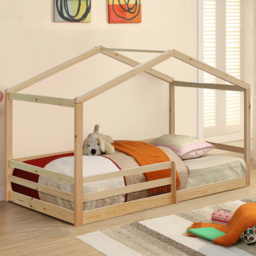 Brooklyn Single Natural Wooden House Style Bed Frame - Cream - Wilko - thumbnail 1