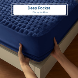 Velosso Single Navy Chunky Popcorn Fitted Sheet - Wilko - thumbnail 6