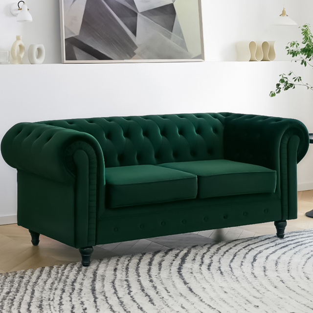 Home Detail Chesterfield 2 Seater Pleat Green Velvet Sofa - Wilko - image 1