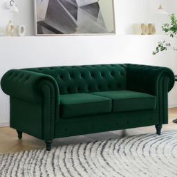 Home Detail Chesterfield 2 Seater Pleat Green Velvet Sofa - Wilko