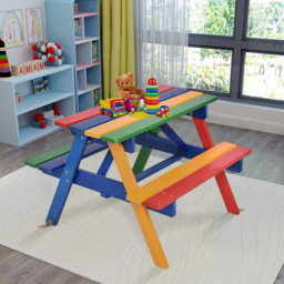 Costway 4 Seater Kids Wooden Picnic Table and Bench Set with Umbrella - Multi - Wilko - thumbnail 5