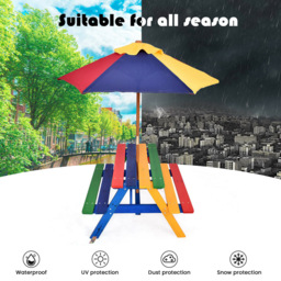 Costway 4 Seater Kids Wooden Picnic Table and Bench Set with Umbrella - Multi - Wilko - thumbnail 7